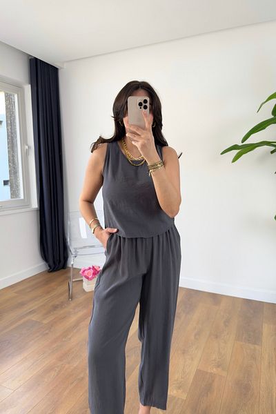 BİRCANÇİL Chakra Anthracite Blouse Trousers Tensl Suit