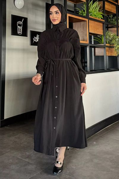 julude Μαύρο ρόμπα με κορδόνι με κουμπιά
