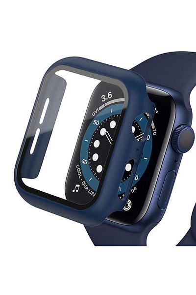 REDz Accessories Apple Watch 7/8/SE2 Case with Glass Cover, Full Protection, Navy Blue - Apple Watch 7/8 45mm