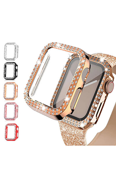 REDz Accessories Υπέροχη θήκη για Apple Watch 4/5/6/7/8, Στρας, Ροζ - Apple Watch 7/8 45mm