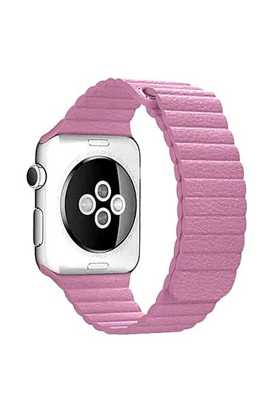 REDz Accessories Leather Loop Strap, For Apple Watch Magnetic Closure, Covered Links, Pink - 44/45/46/49 Mm