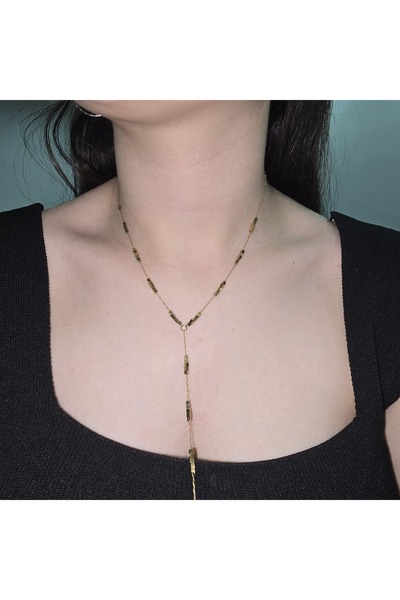 MODAMUGO Zincir Gold Renkli Geometrik Boncuk Detaylı Y Kolye