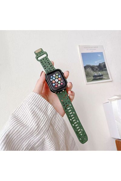 REDz Accessories Alphabet Strap, Letter Cutout, For Apple Watch, Adjustable, Silicone, Green - 44/45/46/49 Mm