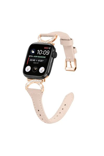 REDz Accessories Fashion Model Strap, Apple Watch, Rhinestones, Metal Clasp, Cream - 44/45/46/49 Mm