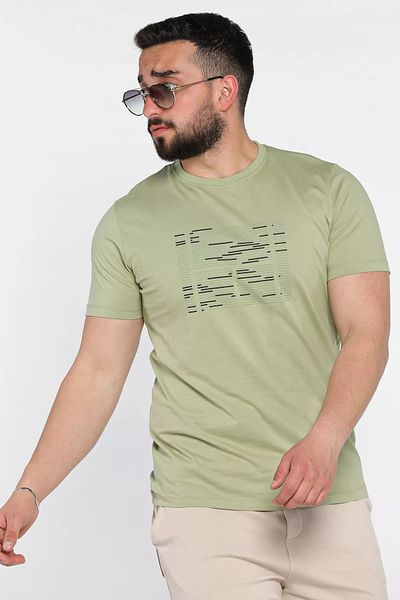 MİSHAR İTALİA Ανδρικό μπλουζάκι με στάμπα Khaki Crew Neck