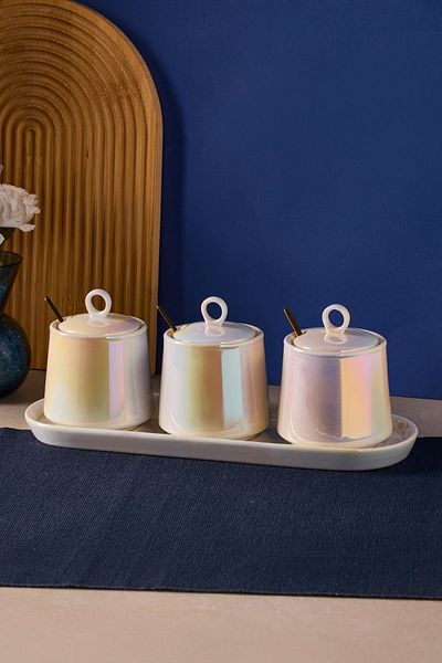 GUNES ZUCCACIYE Perotti Pearl Porcelain Spice Shaker Set of 3 – with Tray