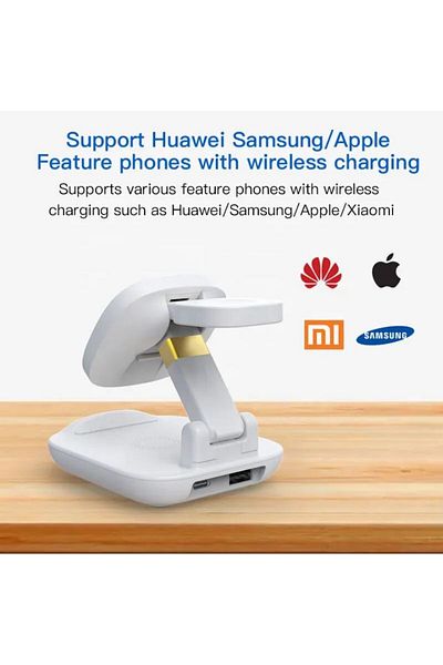 REDz Accessories Suport de încărcare wireless 3 în 1, model T9 G-A27, extensibil/reglabil, magnetic, 18W, alb
