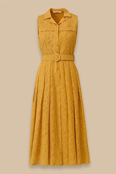 SEÇİL Women's Belt Detailed Sleeveless Midi Dress - Yellow