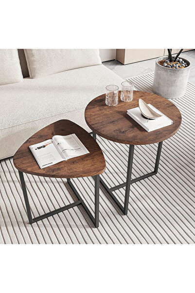 AnneFish 2pcs Side Service Round Table Set End Accent Coffee Table Nightstand Bedside Table Living Room