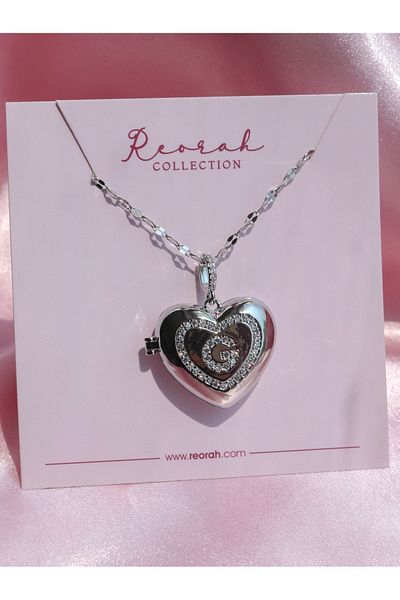 Reorah Collection Heart Letter Locket Steel Necklace-Letter g