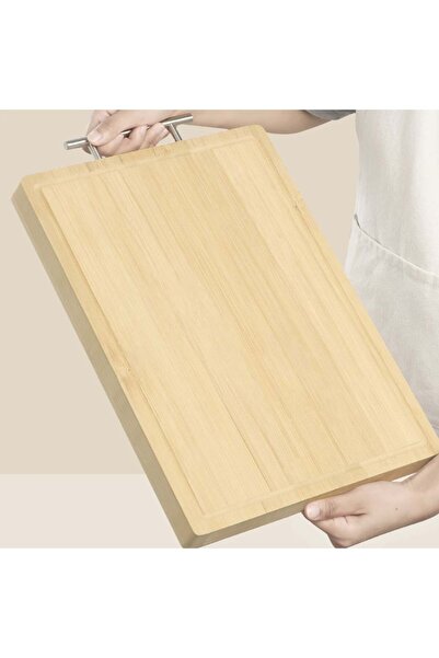 PUFO Premium bamboo wood kitchen chopping board with metal handle, brown, 41 x 28 cm