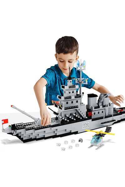 Yelajoy Battleship Building Block Toy Set, Including Large Cruiser with Helicopter,City Lifeboat, Boy Game