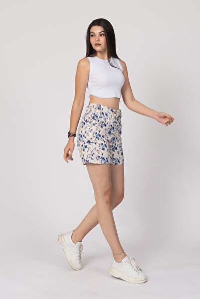 MissVina Σορτς ψηλόμεσο τζιν γαμπαρντίνα με ελαστική μέση και τσέπες με κουμπιά 30160