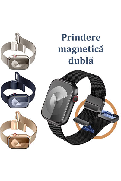 REDz Accessories Υφασμάτινο λουράκι Milanese, μαγνητικό, για Apple Watch, διπλό κούμπωμα, μεταλλικό, ασημί - 44/45/46/49 mm