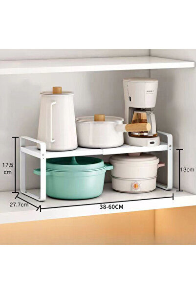Viyogo Extendable kitchen shelf, metal, 38-60 cm (W), white, 17.5 cm (H)