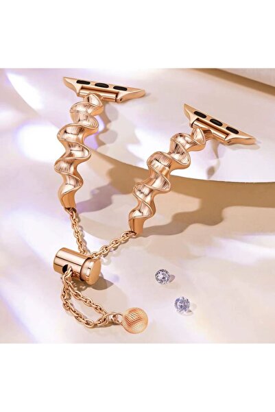 REDz Accessories Λουράκι Serenity για Apple Watch, Ρυθμιζόμενο Κυματιστό Σχέδιο, Μεταλλικό, Ροζ Χρυσό - 44/45/46/49 mm