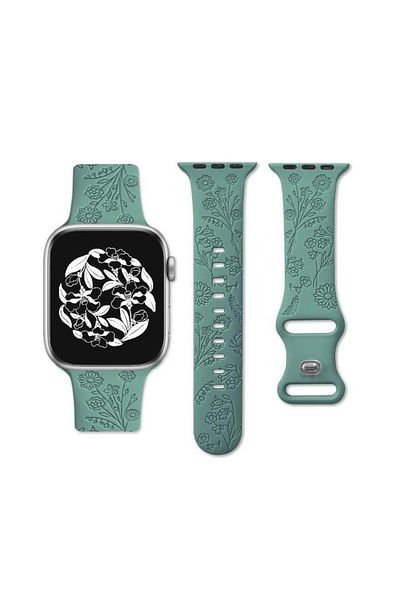 REDz Accessories Floral Print Strap, Silicone, For Apple Watch, Adjustable, Engraved, Dark Green - 38/40/41 Mm