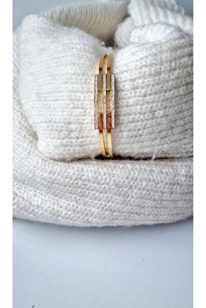 İNİTİUM Paslanmaz Çelik 2 Sıralı Taşlı Gold Bileklik