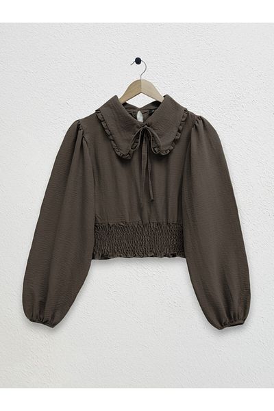 Modamorfo Μακρυμάνικη Μπλούζα Baby Collar με Ελαστική Μέση - Καφέ