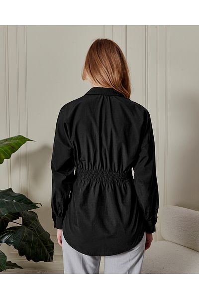 fumel women's clothing Women's Black Pleated Back Gimped Waist Tunik