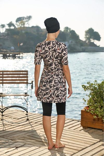 Estiva Digital Printing Boned Half Sleeve Tights Swimsuit