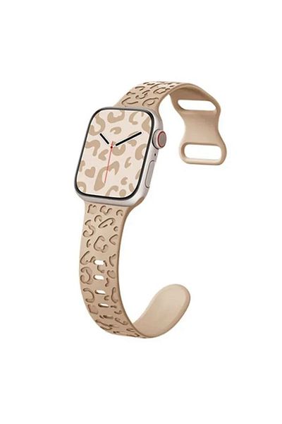 REDz Accessories Curea din silicon cu imprimeu animal 3D pentru Apple Watch, reglabilă, gravată, crem - 38/40/41 mm