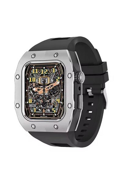 REDz Accessories Hybrid Star Case with Strap for Apple Watch 44/45mm, Adjustable, Black and Silver