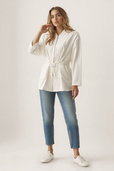 Vitrin Hooded Drawstring Waist Zippered Thin Jacket