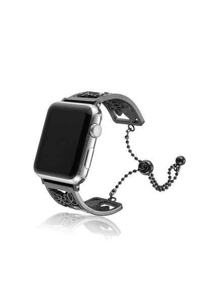 REDz Accessories Curea pentru Apple Watch Fashion, model floral, oțel inoxidabil, damă, neagră - 44/45/46/49 mm