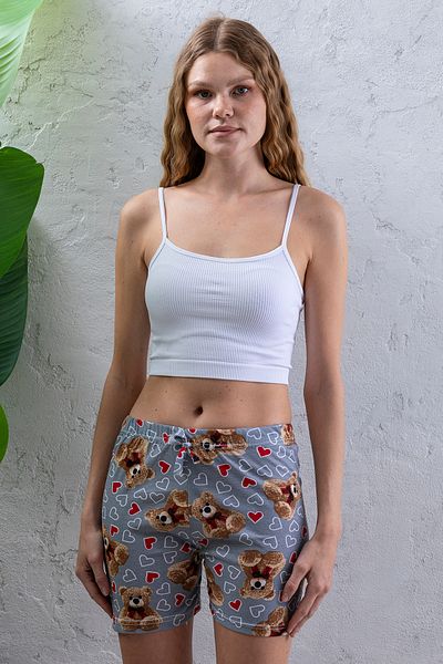 GİYSA Women's Elastic Waist Patterned Shorts Pajama Bottom Gray - 2027