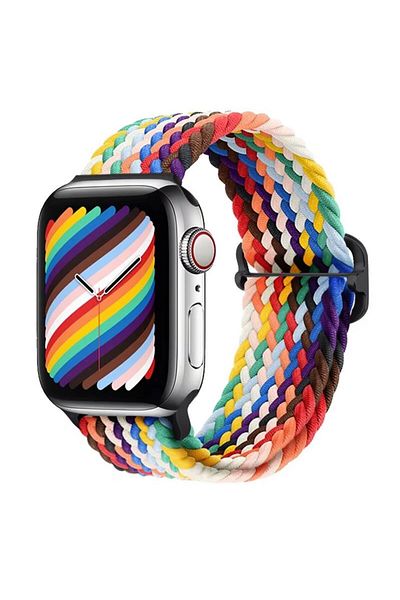 REDz Accessories Curea Solo Loop, elastică, Apple Watch, reglabilă, textilă, curcubeu/alb - 44/45/46/49 mm