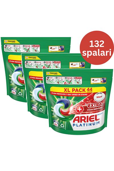 Platinum Extra Power, Detergent de rufe universal, 3 bucăți x 44 capsule, 132 spălări