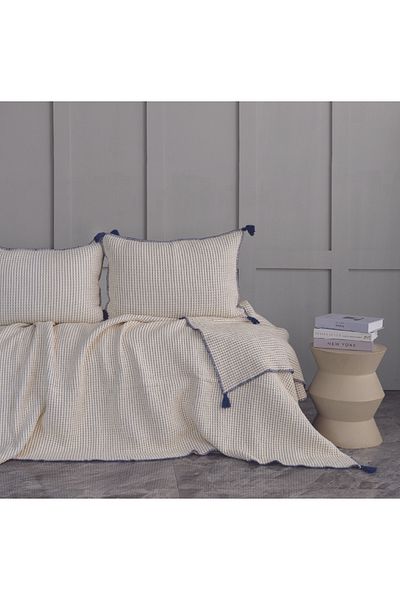 Dantela Drina Double Tasseled Bedspread & Pike Set - Indigo