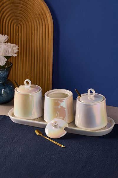 GUNES ZUCCACIYE Perotti Pearl Porcelain Spice Shaker Set of 3 – with Tray
