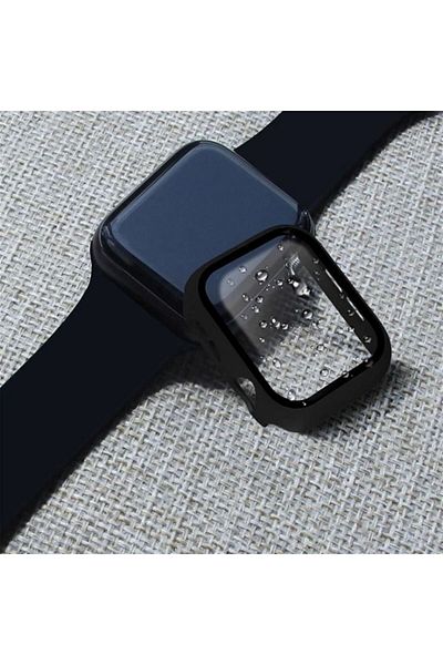 REDz Accessories Apple Watch Case 4/5/6/7/8, Glass Cover, Full Protection, Black - Apple Watch 4/5/6/se 44mm