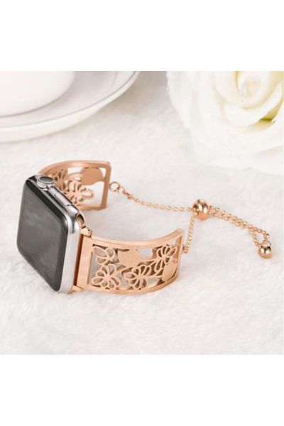 REDz Accessories Strap For Apple Watch Fashion, Flower Pattern, Stainless Steel, Women, Rose-gold - 38/40/41 Mm