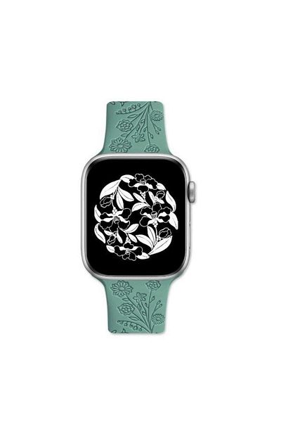 REDz Accessories Floral Print Strap, Silicone, For Apple Watch, Adjustable, Engraved, Dark Green - 38/40/41 Mm