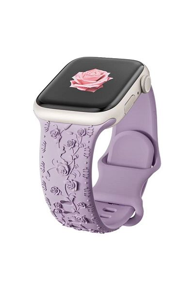 REDz Accessories Roses Strap, Engraved Silicone, For Apple Watch, Floral Details, Adjustable, Lilac - 38/40/41 mm