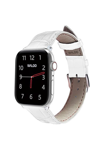 REDz Accessories Curea elegantă din crocodil, Apple Watch, efect de piele, elegantă, reglabilă, albă - 44/45/46/49 mm