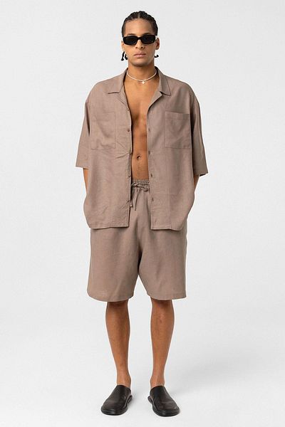 VAMOSCLO Oversize λινό σορτς Mink