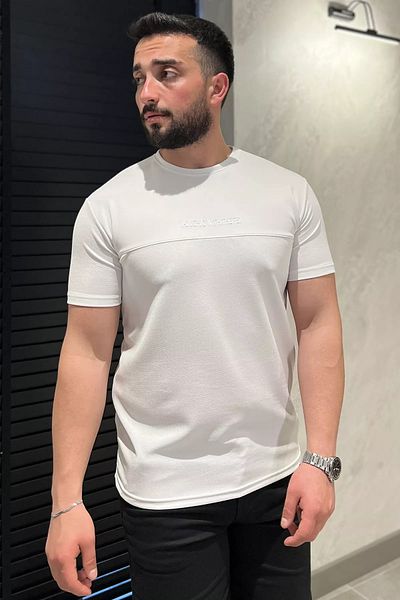 MİSHAR İTALİA Tricou alb pentru bărbați cu decolteu cu litere imprimate