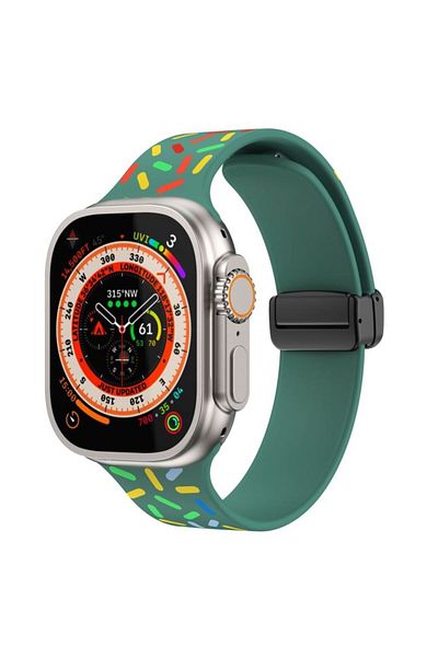REDz Accessories Curea Confetti, Sport, Pentru Apple Watch, Magnetică/Reglabilă, Silicon, Verde/Negru - 38/40/41 mm