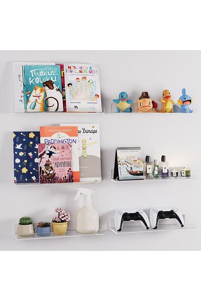 COOYA Wall-Mounted Transparent Shelves, 4-Pack, Acrylic, Durable, Easy to Install, Suitable for Bathroom