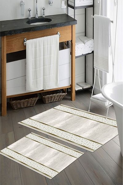 nova century Covoraș de baie lavabil din 2 piese cu bază anti-alunecare - Nova Bath Patterned 60*100 Cm - 50*60 Cm