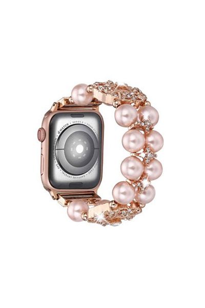 REDz Accessories Strap For Apple Watch Fashion, Pearls, Crystals, Elastic, Women's, Pink/rose-gold - 44/45/46/49 Mm