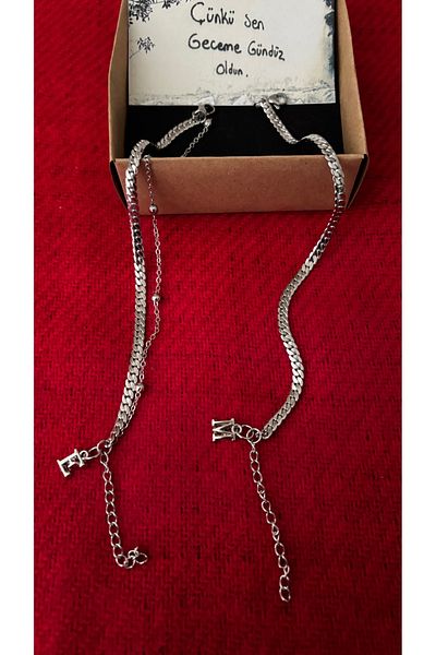 derokas Set of 2 Silver Color Tarnish-Free Steel Set with E-M Letter for Lovers