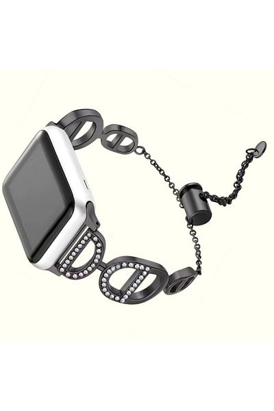 REDz Accessories Curea din cristal D, elegantă, pentru Apple Watch, design vestimentar, metalică, neagră - 44/45/46/49 mm
