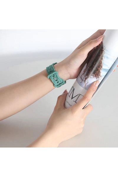 REDz Accessories Diamond Strap, Butterfly Buckle, For Apple Watch, Adjustable, Silicone, Green - 44/45/46/49 Mm