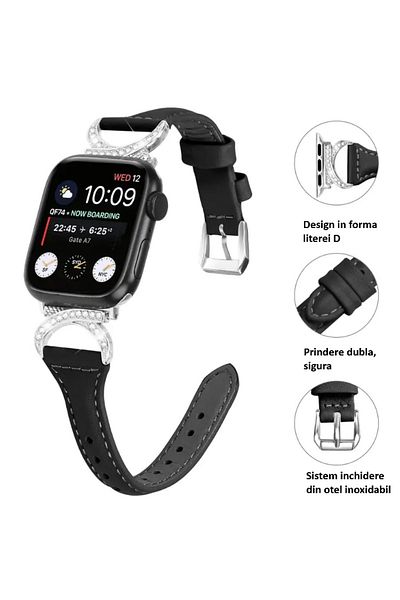 REDz Accessories Curea model la modă, Apple Watch, pietre decorative, încuietoare metalică, gri - 44/45/46/49 mm