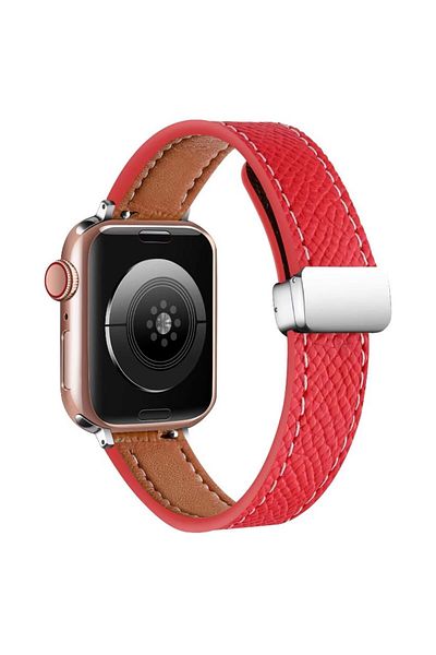 REDz Accessories Timeless Ultra-thin Strap, For Apple Watch, Leather Effect, Red - 38/40/41 Mm